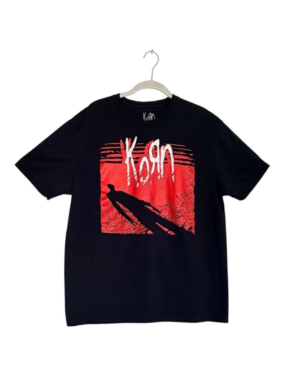 Vintage-Style Korn Nu Metal Band Graphic Crewneck Tee in Black - Sz L